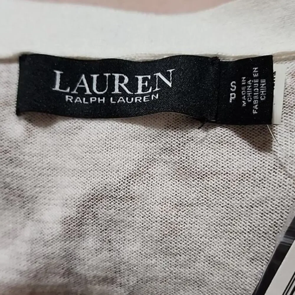 LAUREN Ralph‎ Lauren Tan Snakeskin Print Cotton-Blend Cardigan Size Small New